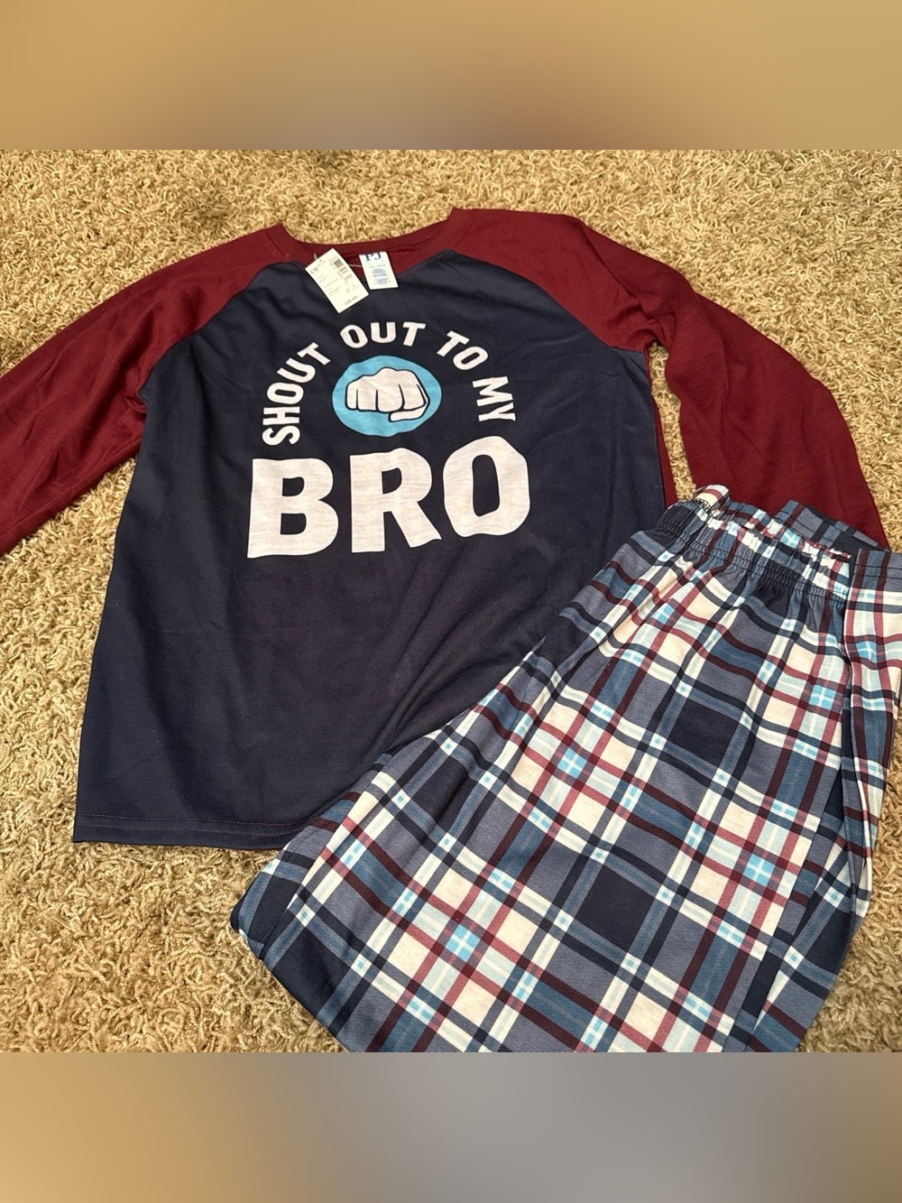 Children’s Place Navy & Burgundy 'Shout Out To My Bro' long sleeve and pants Set